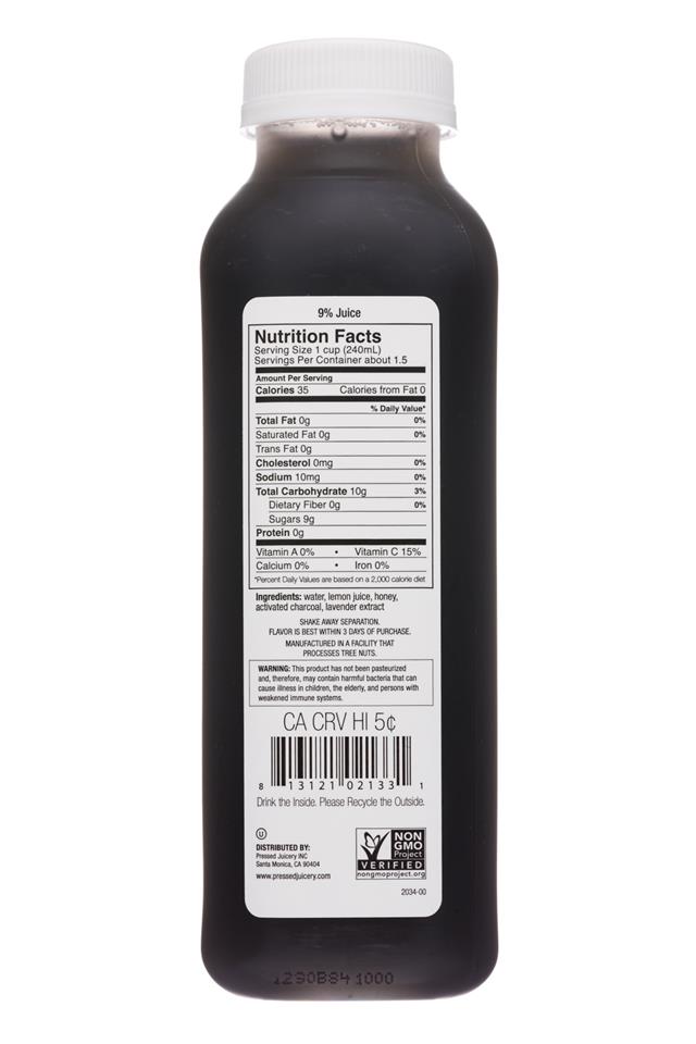 Pressed Juicery: PressedJuicery-12oz-ColdPressed-CharcoalLemonade-Facts