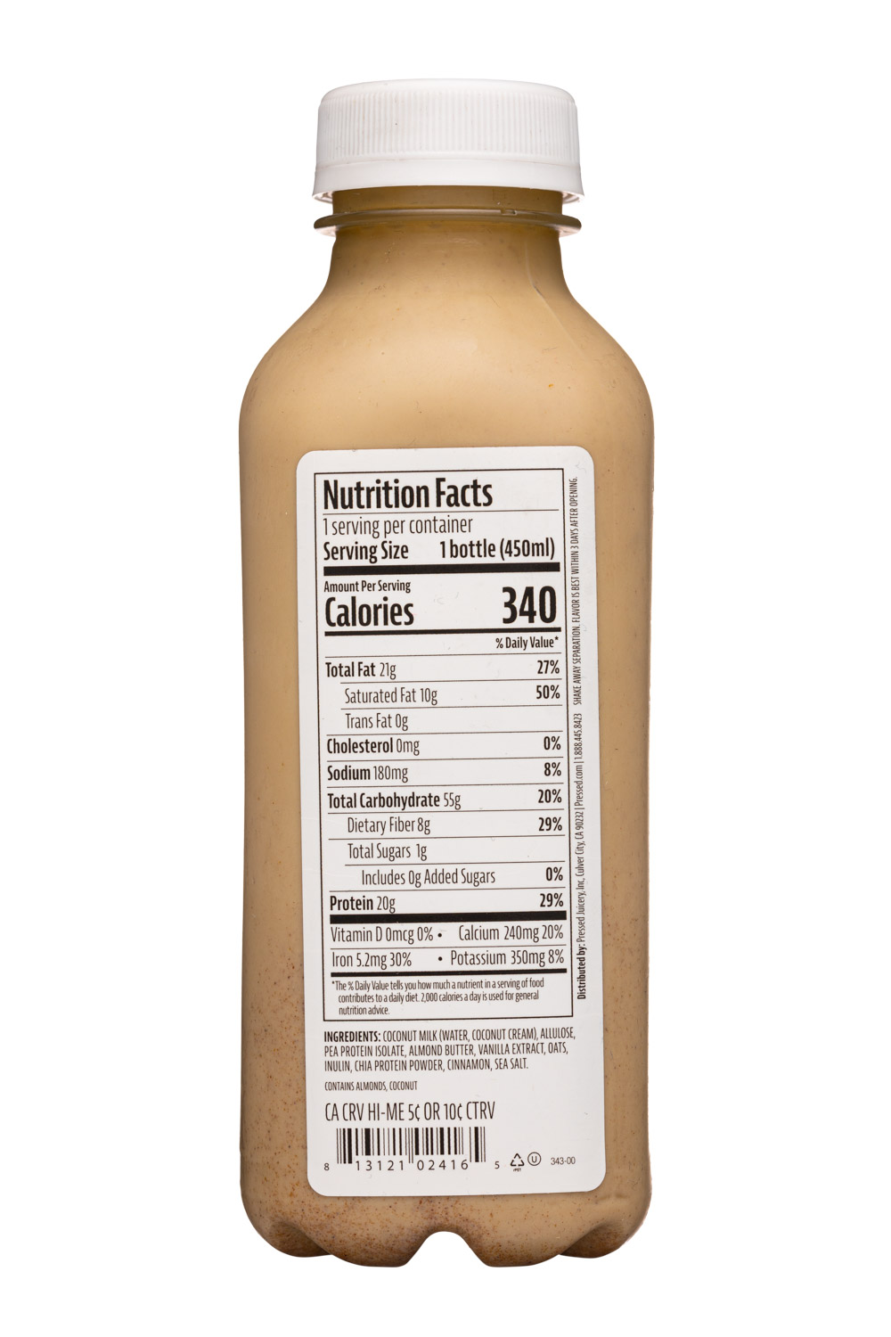 Pressed Juicery: Pressed-15oz-2024-ProteinSmoothie-Vanilla-Facts