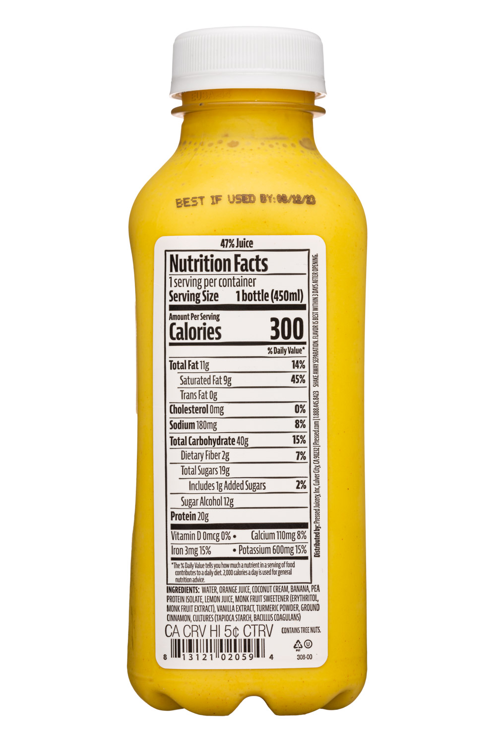 Pressed Juicery: Pressed-15oz-2023-ProteinProbioticSmoothie-Facts