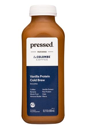 Pressed Juicery: Pressed-15oz-2022-LaColombe-VanillaProtein-Front