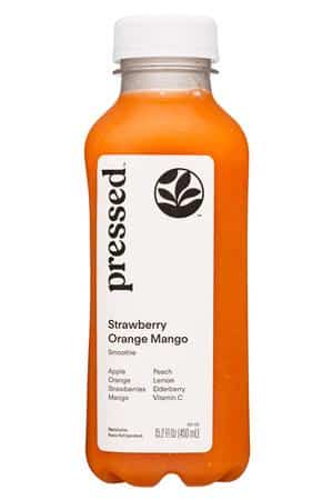 Pressed Juicery: Pressed-15-2023-Smoothie-StrawbOrangeMango-Front