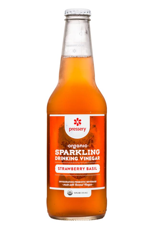 Pressery Sparkling Drinking Vinegars: Pressery-DrinkingVinegar-12oz-StrawberryBasil-Front