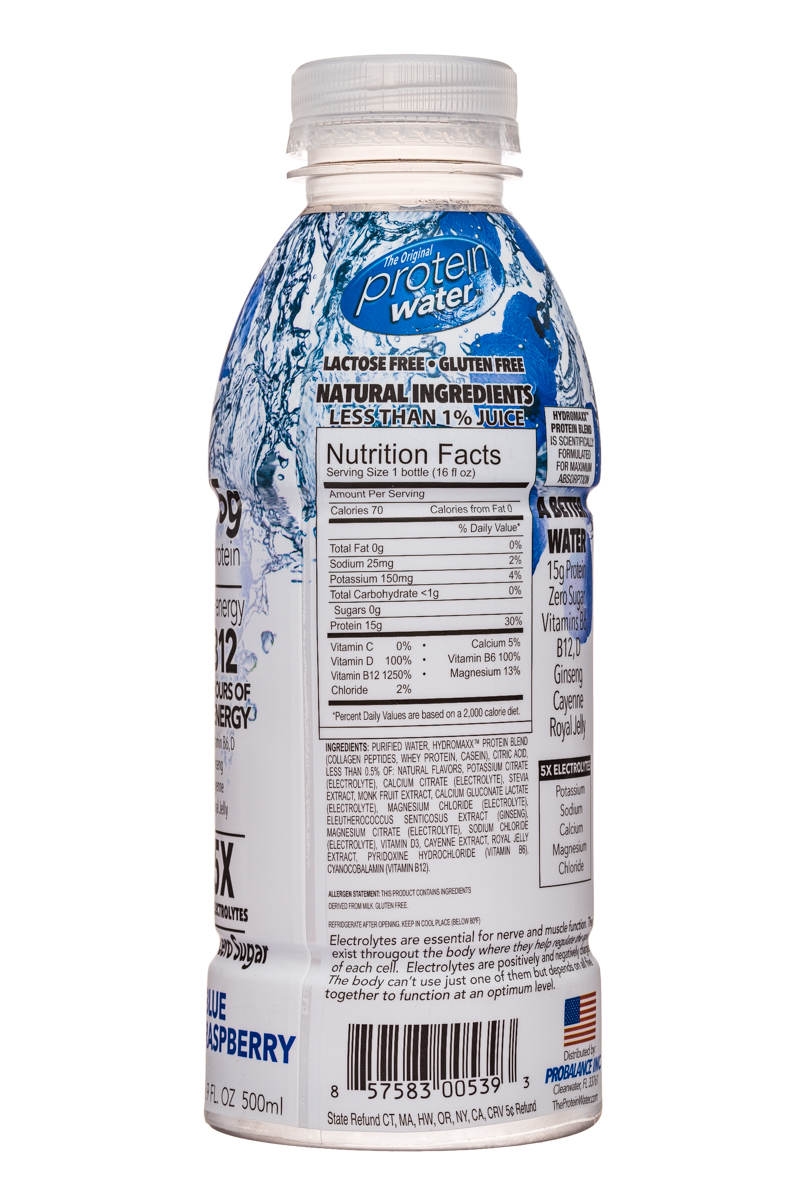 Protein Water: ProteinWater-17oz-BlueRaspberry-Facts