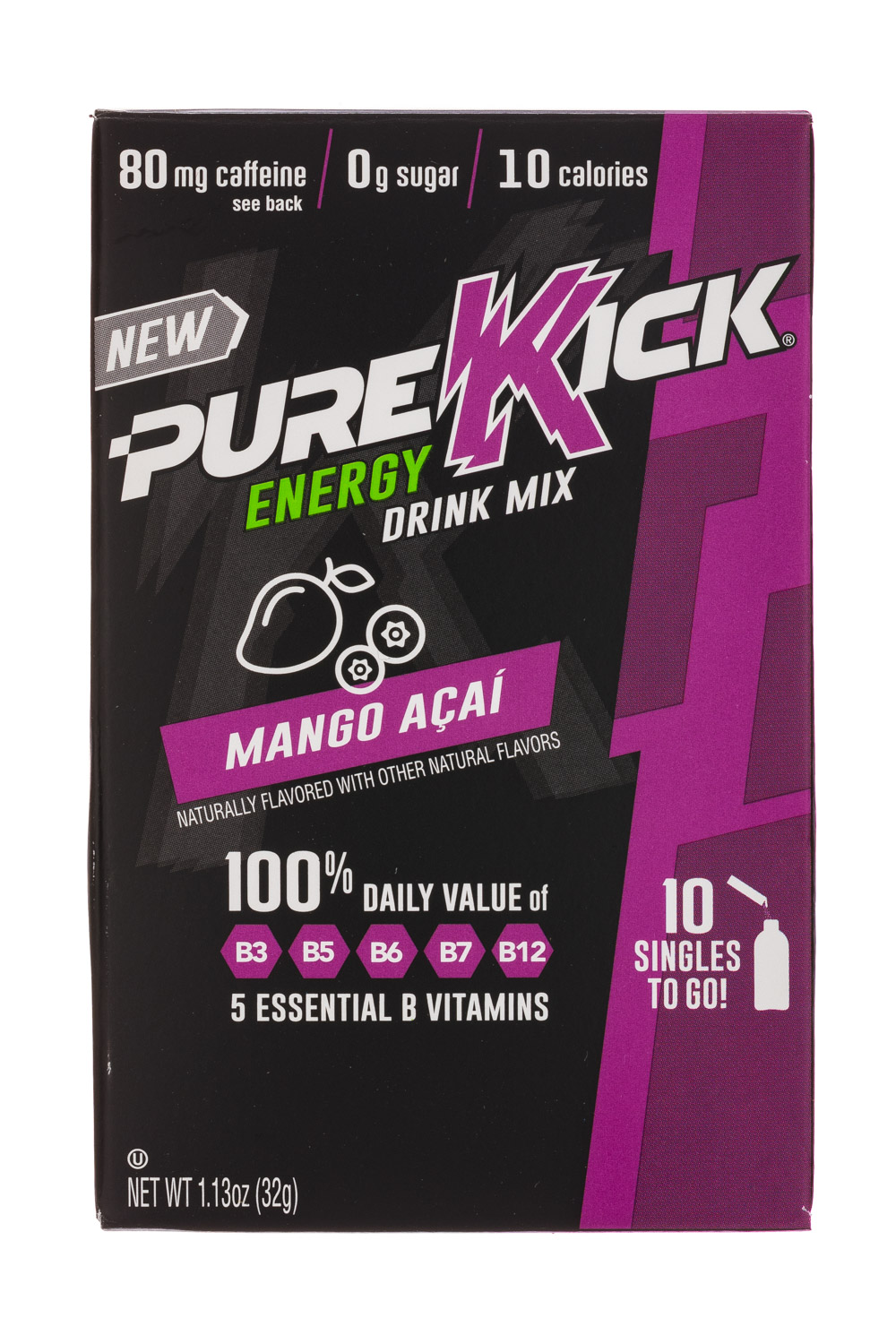 Pure Kick: PureKick-1oz-EnergyDrinkMix-MangoAcai-Front