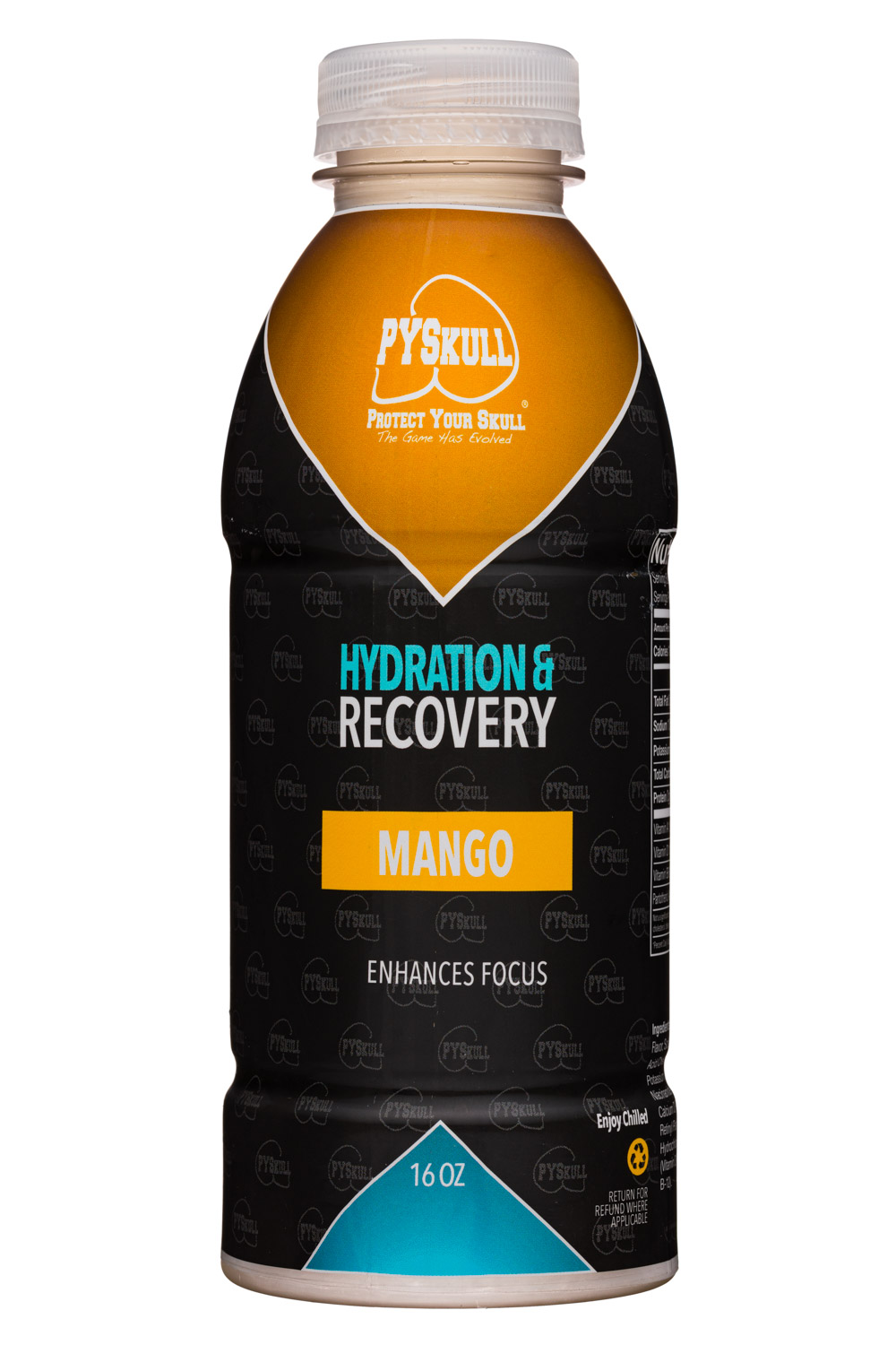 PYSkull: PSYkull-16oz-HydrationRecovery-Mango-Front