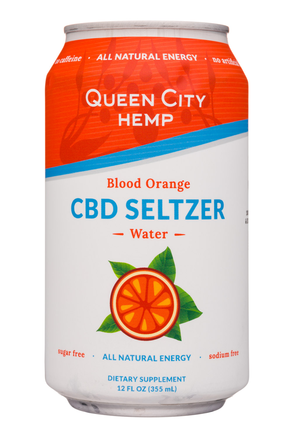 Queen City Hemp: QueenCityHemp-12oz-CBDSeltzer-BloodOrange-Front