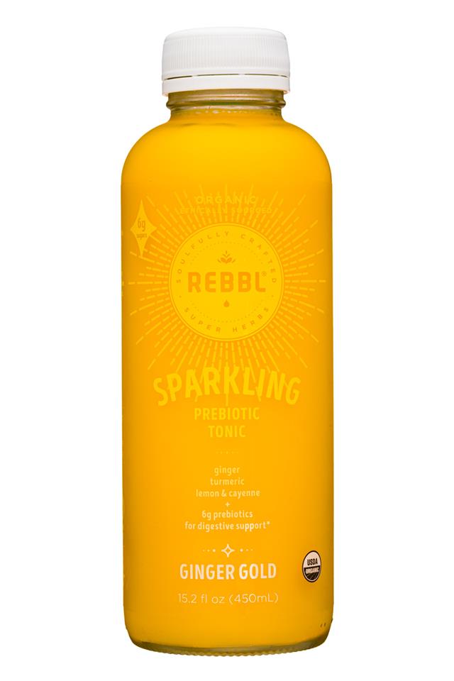 REBBL Tonic: Rebbl-15oz-SparklingPrebioticTonic-GingerGold-Front