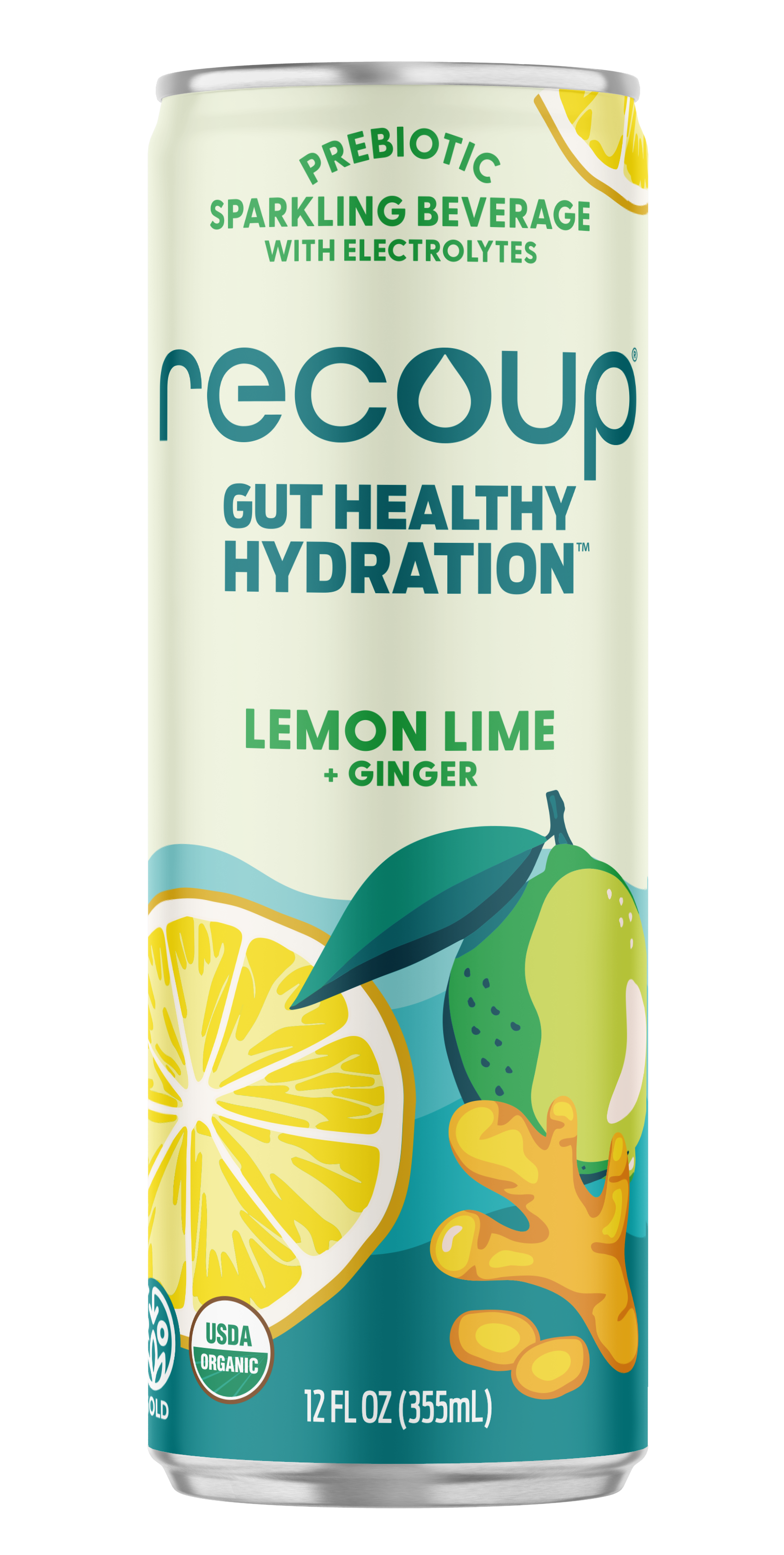 Recoup Prebiotic Sparkling Beverages: Lemon Lime + Ginger