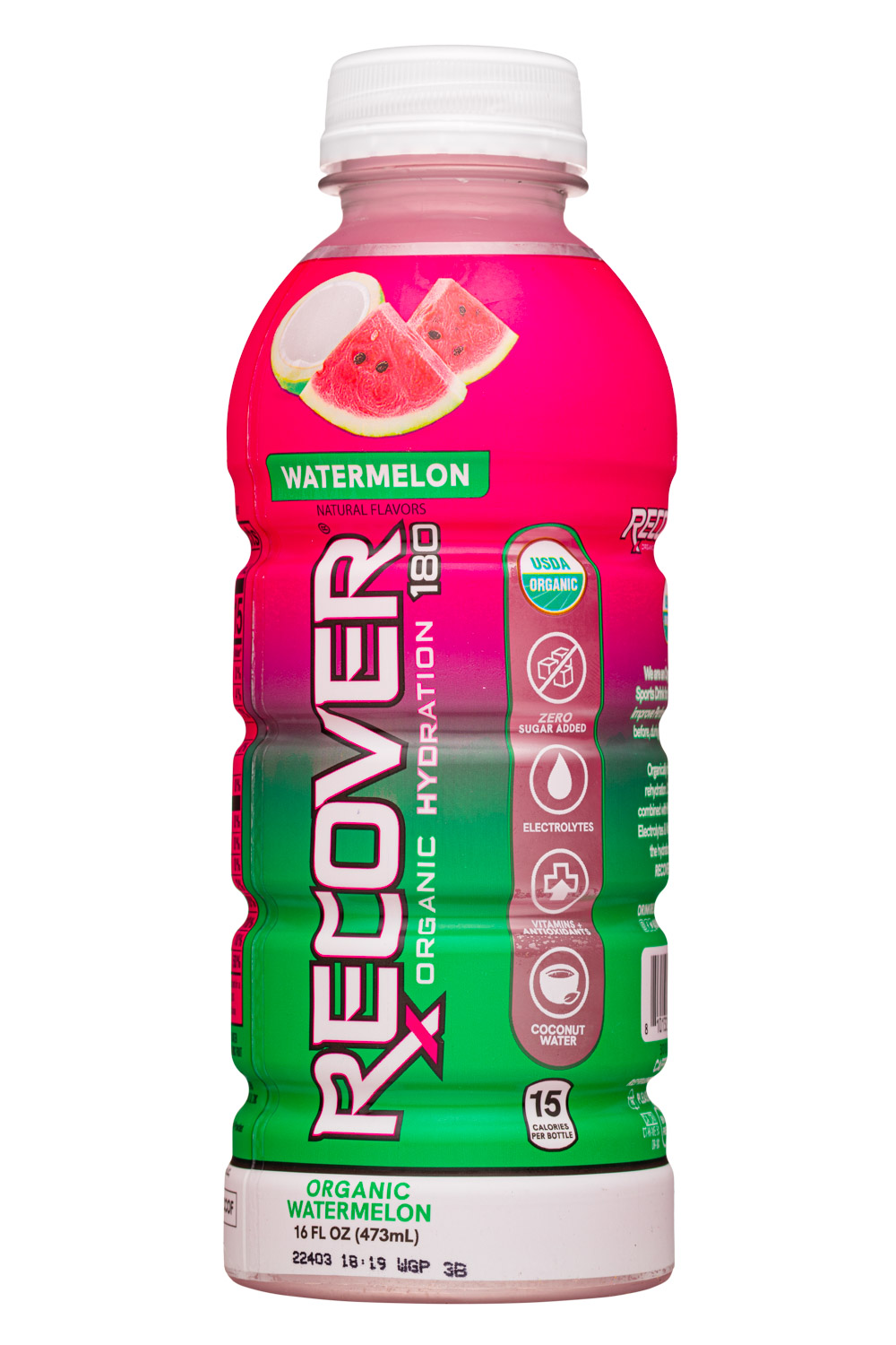 Recover 180°: Recover180-16oz-2023-Hydration-Watermelon-Front