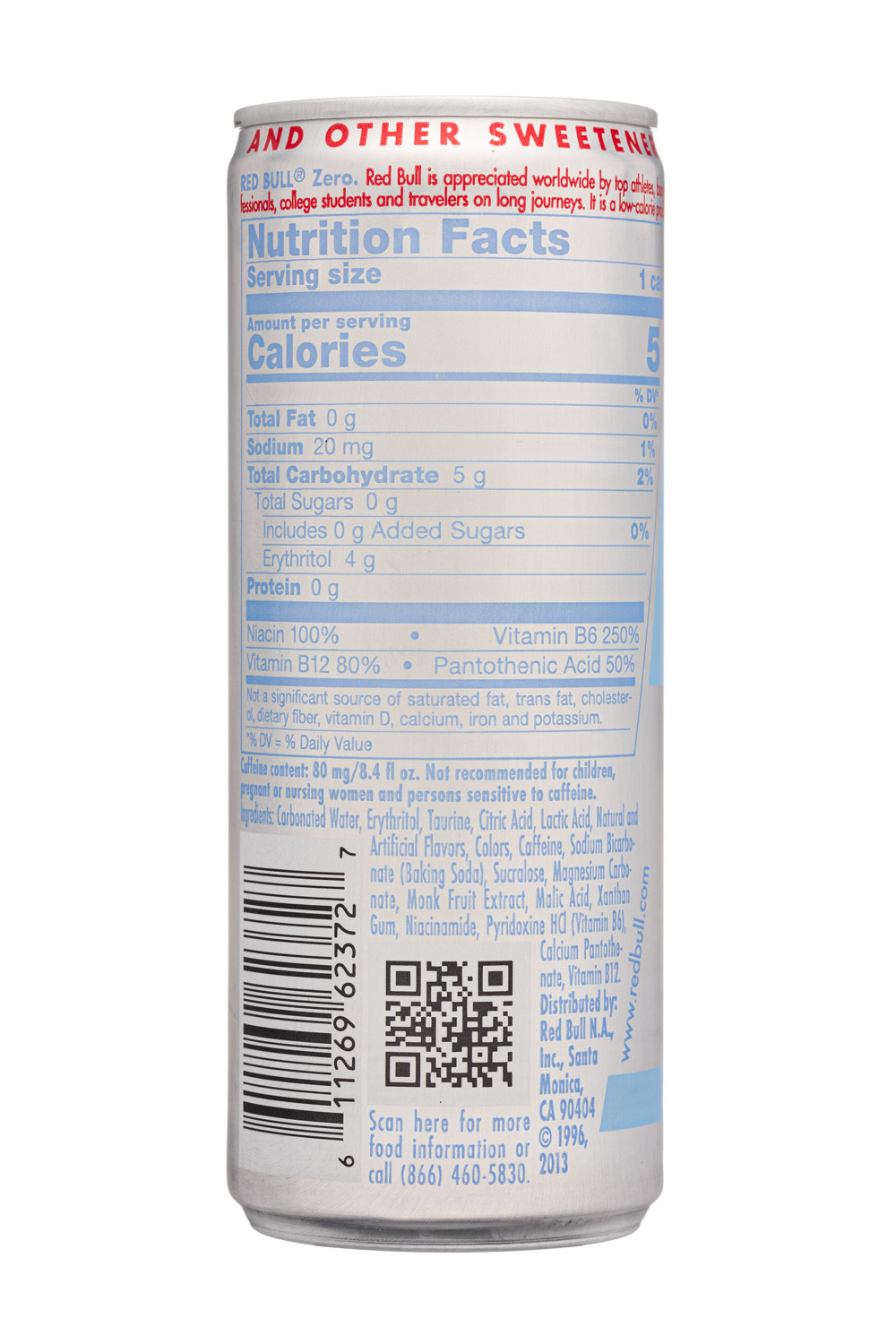 Red Bull Energy Drink: RedBull-8oz-2025-Zero-MonkFruit-Facts