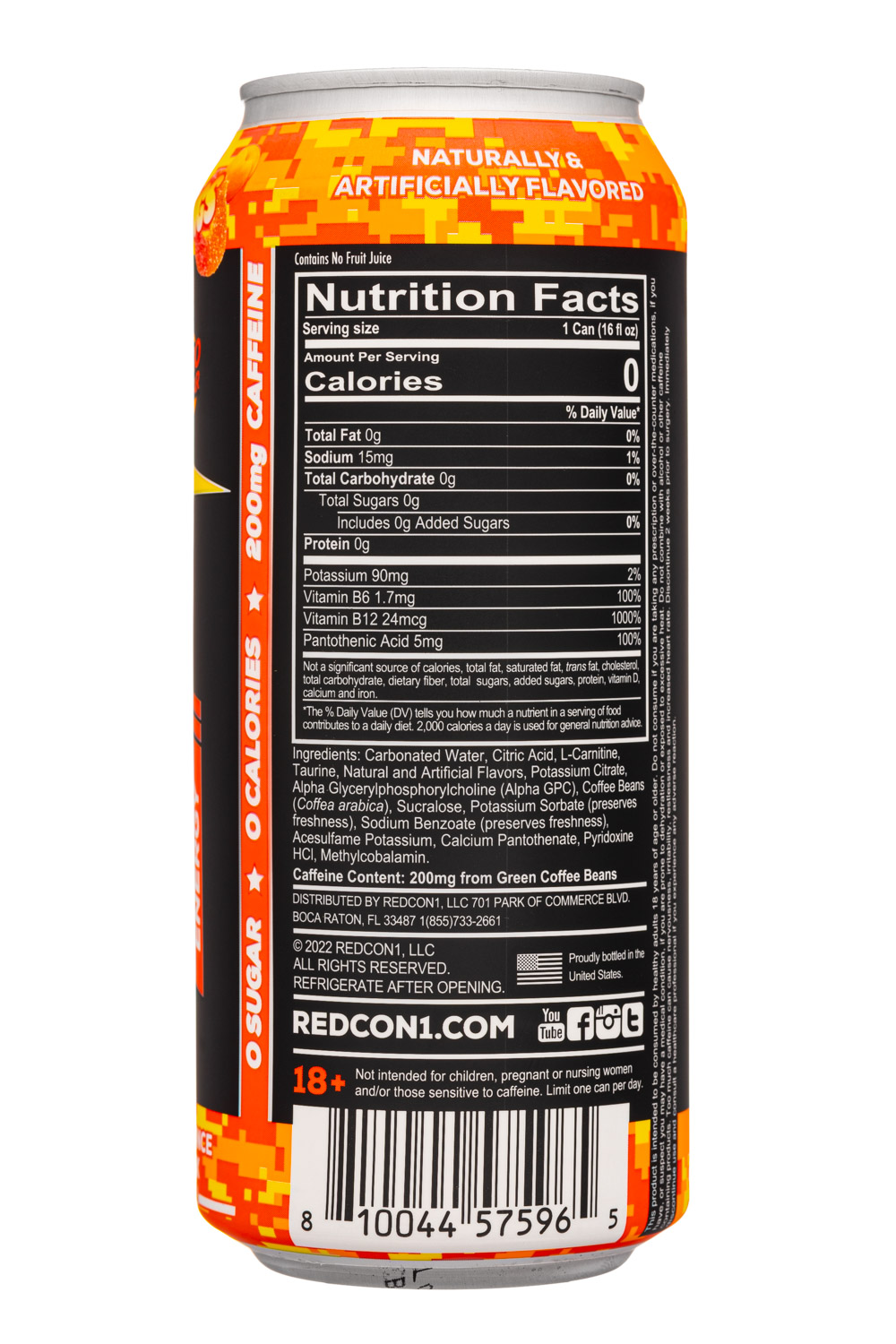 RedCon1: Redcon1-16oz-2023-Energy-SourPeachRings-Facts
