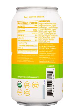 Revive Kombucha: Revive-12oz-2021-SparkProbiotic-PineappleLime-Facts