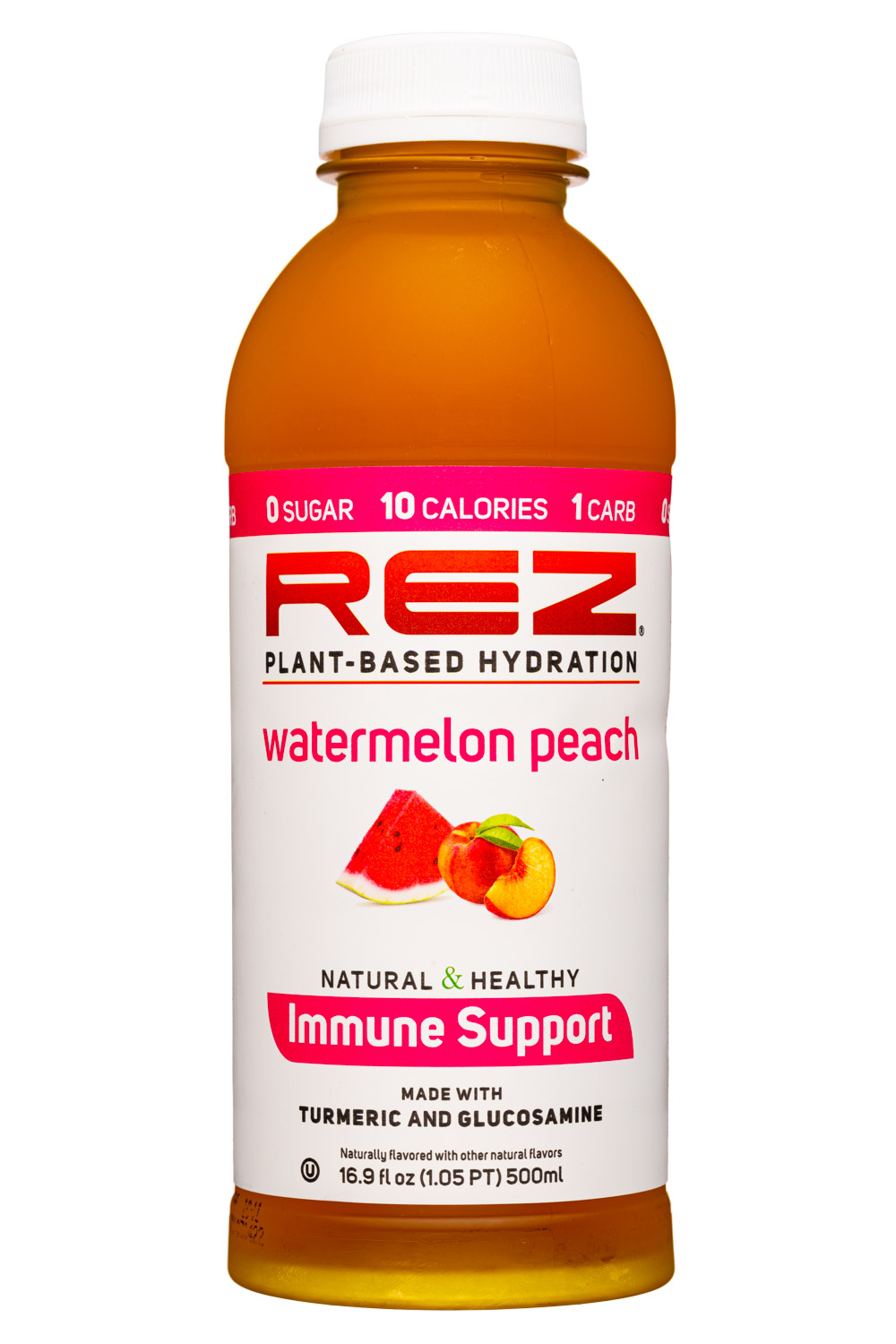 Rez Plant-Based Hydration: Rez-17oz-2021-ImmuneSupport-WatermelonPeach-Front