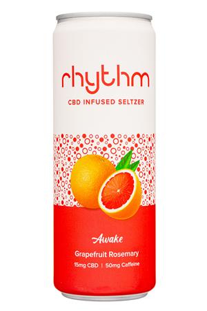 Rhythm CBD Infused Seltzer: Rhythm-12oz-2021-CBDSeltz-GrapefruitRosemary-Front