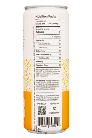 Rhythm CBD Infused Seltzer: Rhythm-12oz-2021-CBDSeltz-LemonGinger-Facts