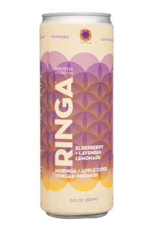 RINGA: Ringa-12oz-2024-MoringaVinegar-ElderLavenderLemonade-Front