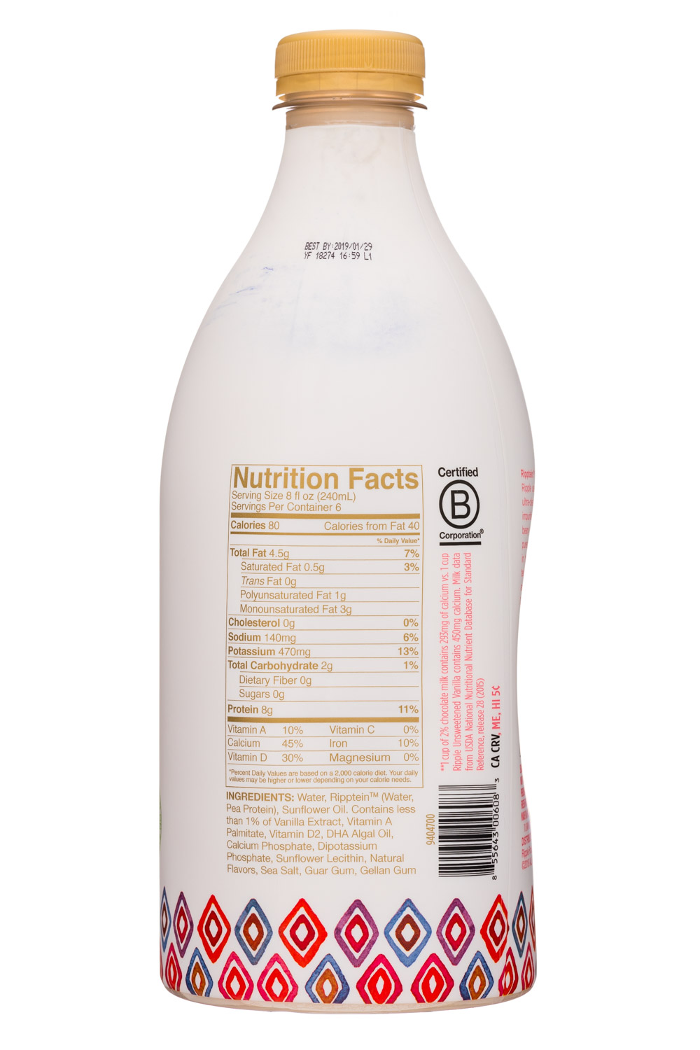 Ripple Foods: Ripple-48oz-PeaMilk-UnsweetVanilla-Facts