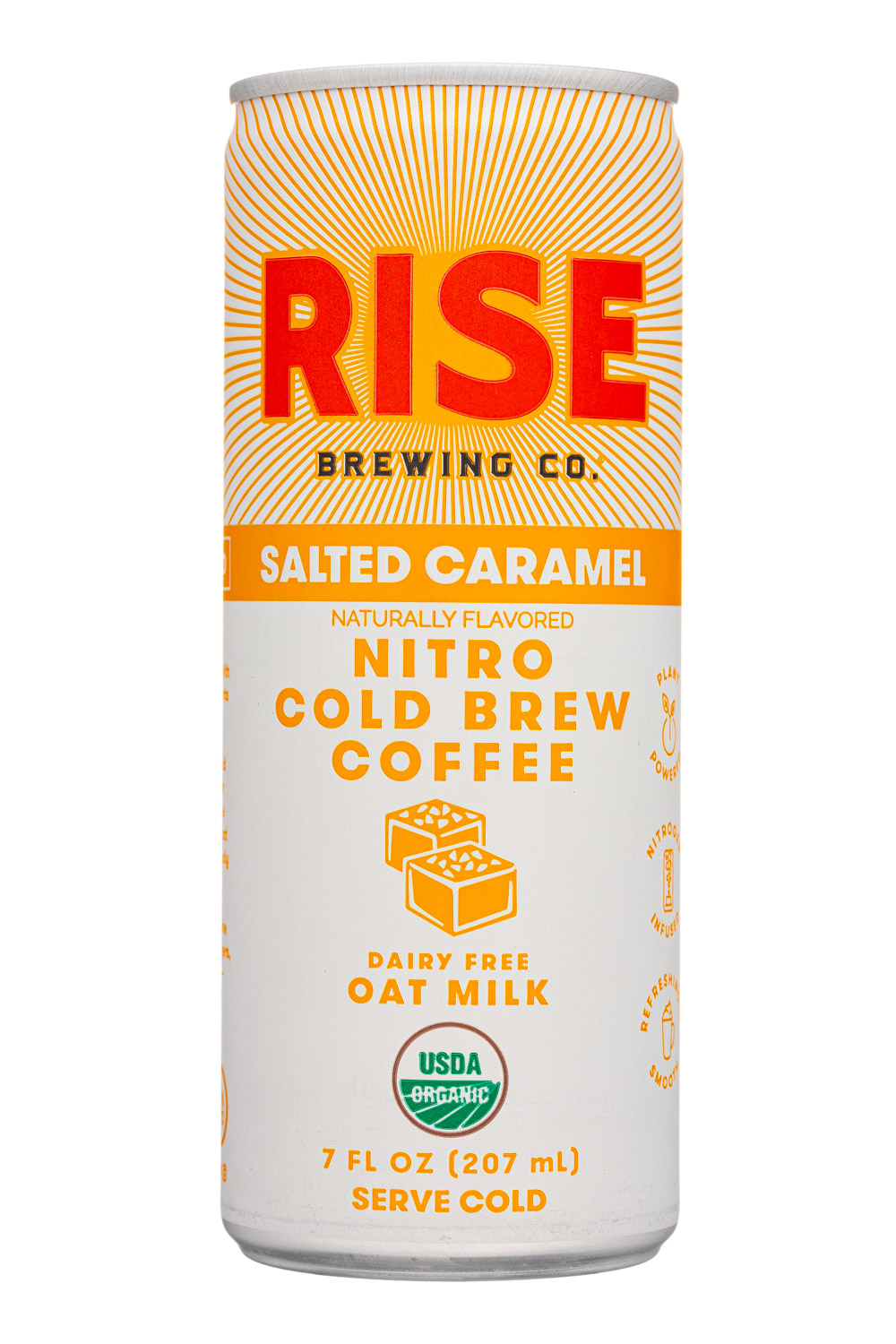 Rise Brewing Co.: Rise-7oz-2023-NitroColdBrew-OatMilk-SaltedCaramel-Front