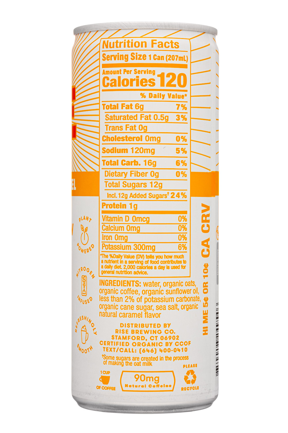 Rise Brewing Co.: Rise-7oz-2023-NitroColdBrew-OatMilk-SaltedCaramel-Facts