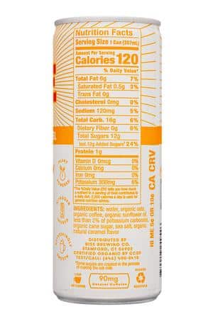 Rise Brewing Co.: Rise-7oz-2023-NitroColdBrew-OatMilk-SaltedCaramel-Facts