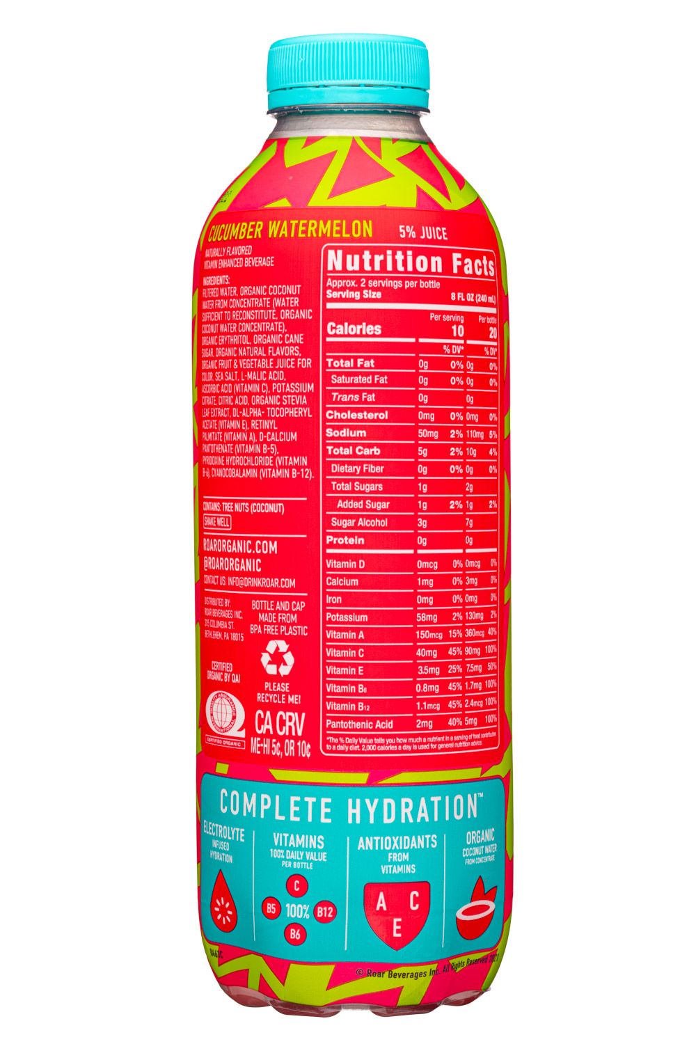 Roar: Roar-18oz-2021-Organic-CucumberWater-Facts