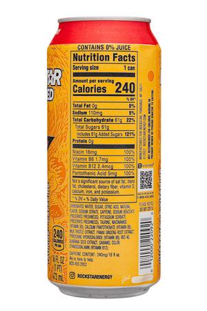 Rockstar Energy Drink: Rockstar-16oz-2023-StrawbPeach-Facts