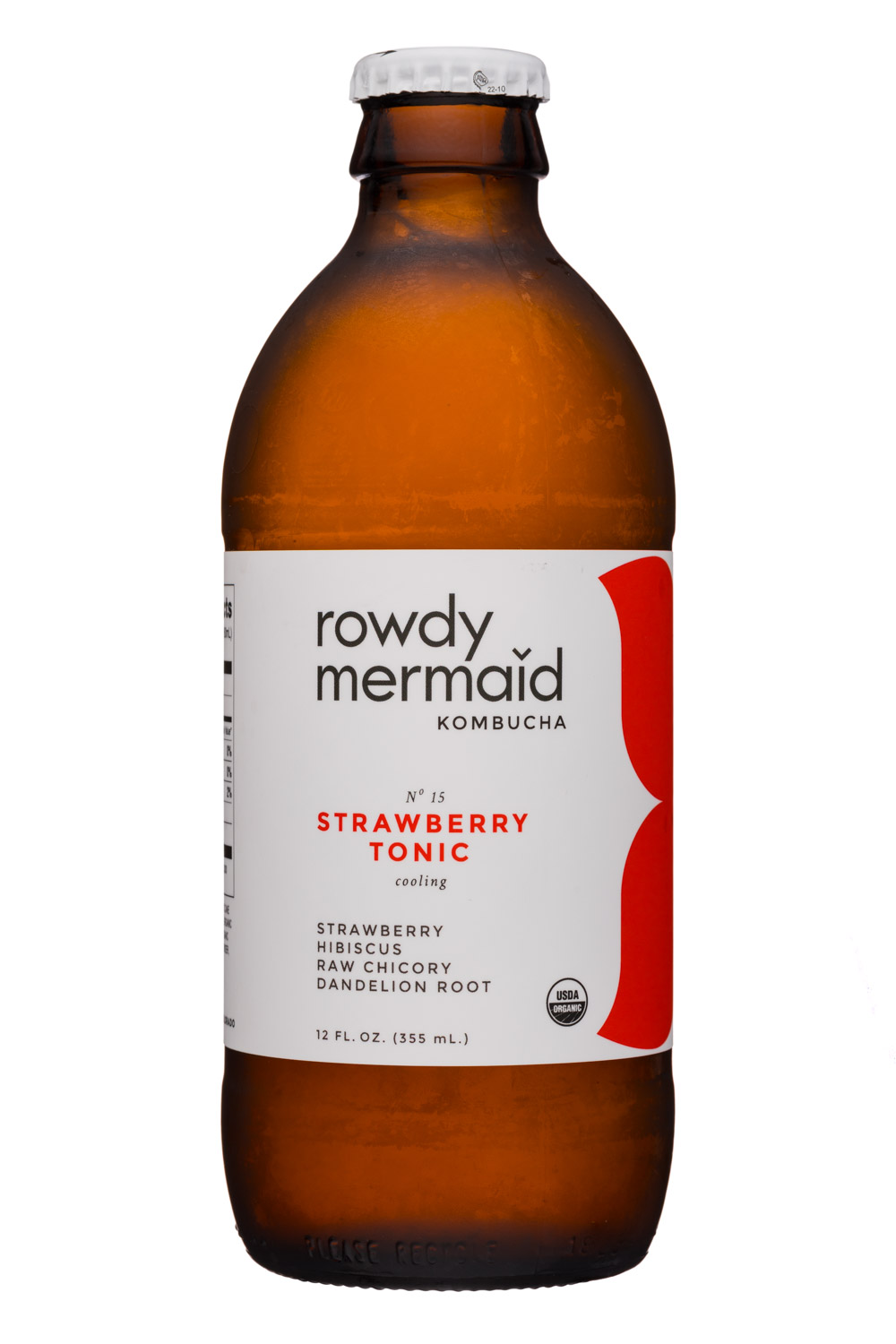 Rowdy Mermaid Kombucha: RowdyMermaid-12oz-Kombucha-No15-StrawbTonic-Front