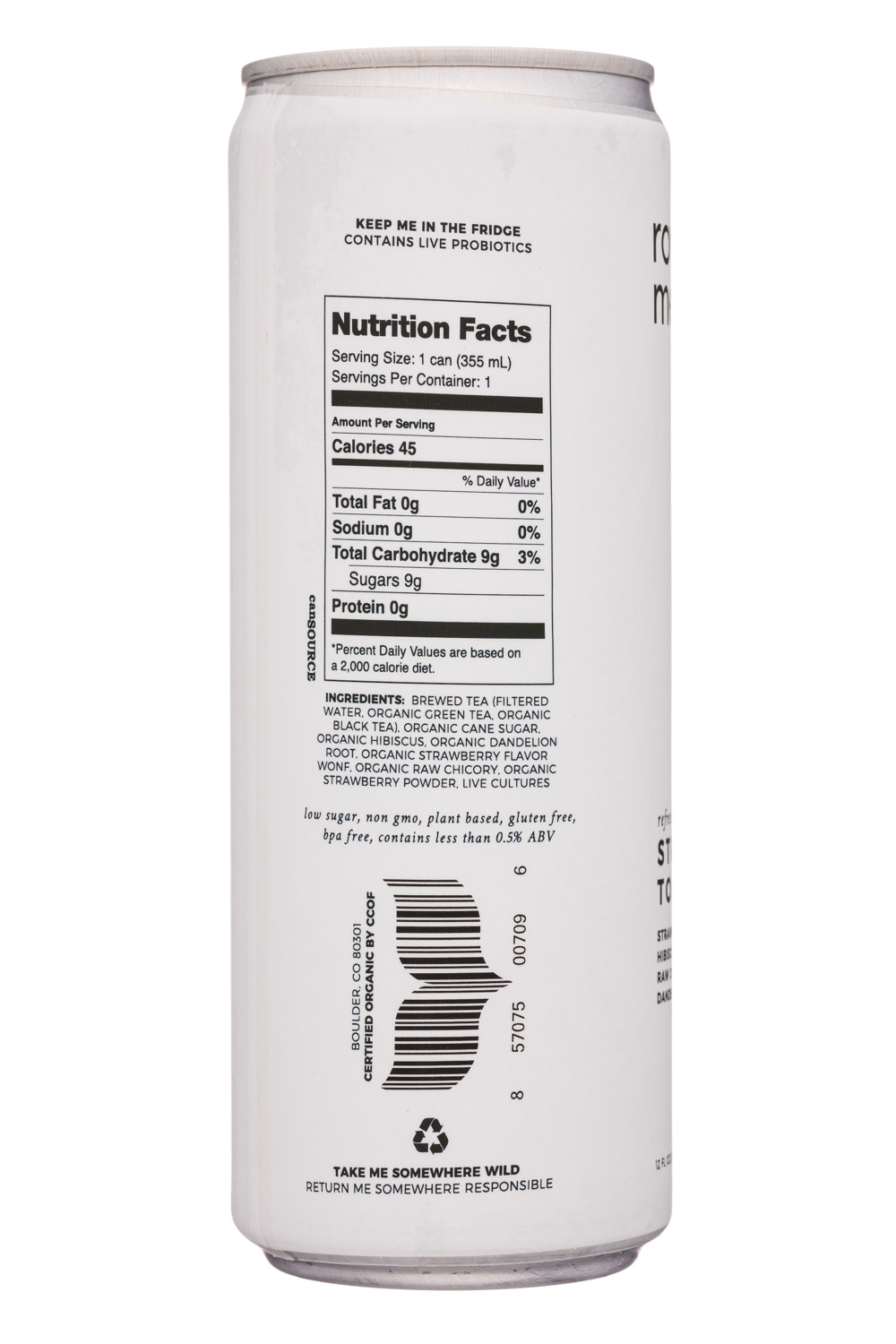 Rowdy Mermaid Kombucha: RowdyMermaid-12ozCan-Kombucha-StrawbTonic-Facts