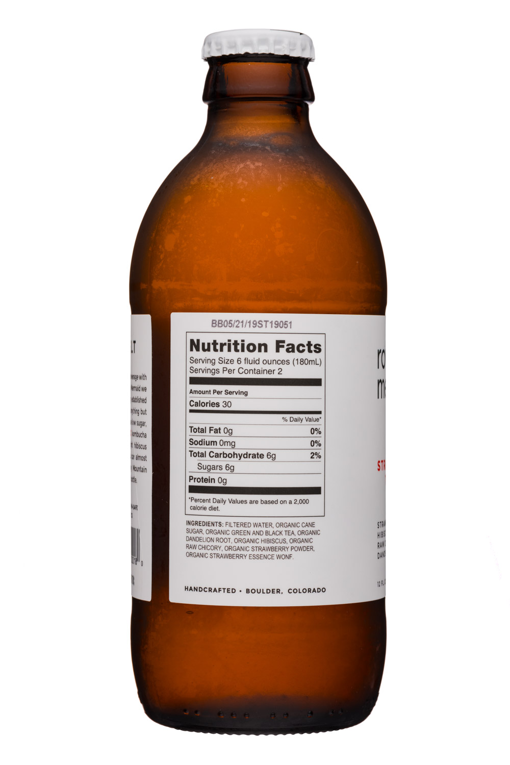 Rowdy Mermaid Kombucha: RowdyMermaid-12oz-Kombucha-No15-StrawbTonic-Facts