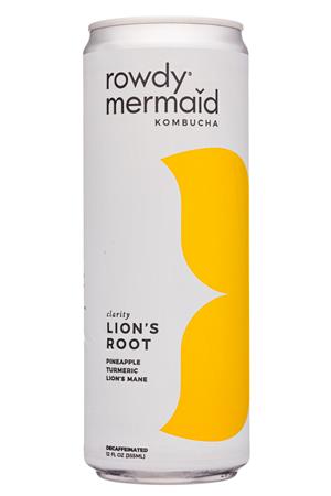 Rowdy Mermaid Kombucha: RowdyMermaid-12oz-2020-Kombucha-LionsRoot-Front