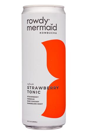 Rowdy Mermaid Kombucha: RowdyMermaid-12oz-2020-Kombucha-StrawbTonic-Front
