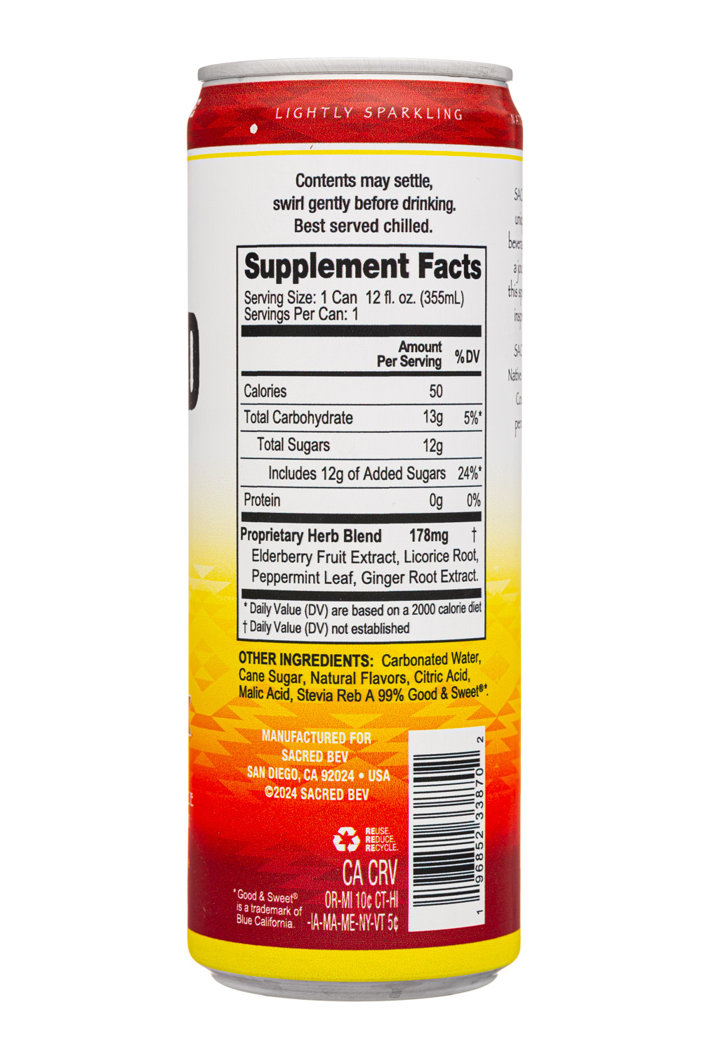 Sacred Bev: Sacred-12oz-2025-Wellness-Facts