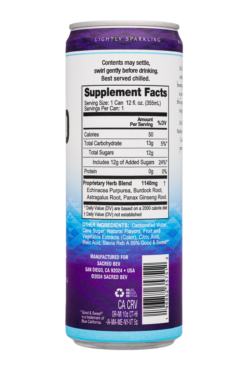 Sacred Bev: Sacred-12oz-2025-Immunity-Facts