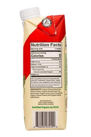 Saint James Iced Tea: SaintJames-17oz-2023-BlackTea-RedRasp-Facts