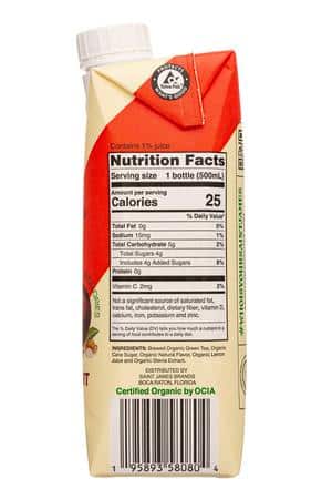 Saint James Iced Tea: SaintJames-17oz-2023-Tea-PassionPeach-Facts