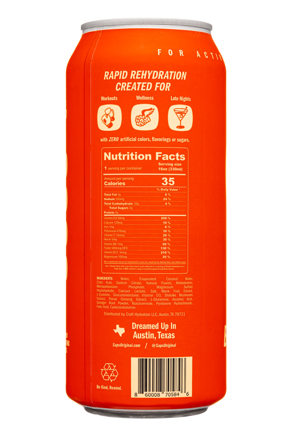 Sap's Original: Saps-16oz-2022-Hydration-BlackberryCitrus-Facts