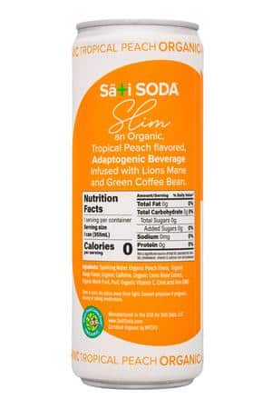 Sati Soda : SatiSoda-12oz-2025-Slim-TropicalPeach-Facts