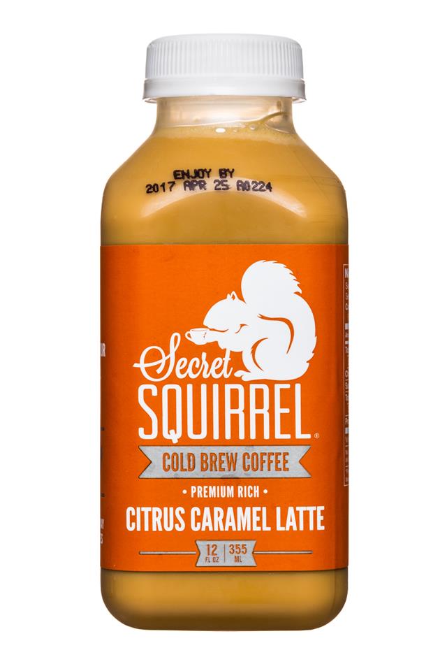 Secret Squirrel Cold Brew Coffee: SecretSquirrel-ColdBrew-12oz-CitrusCaramelLatte-Front