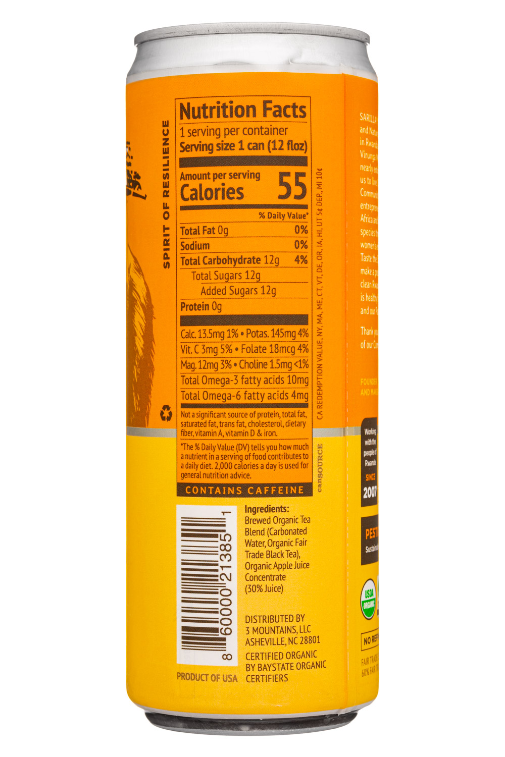 Silverback Draft Tea: Sarilla-12oz-2021-SparklingTea-HarvestGold-Facts