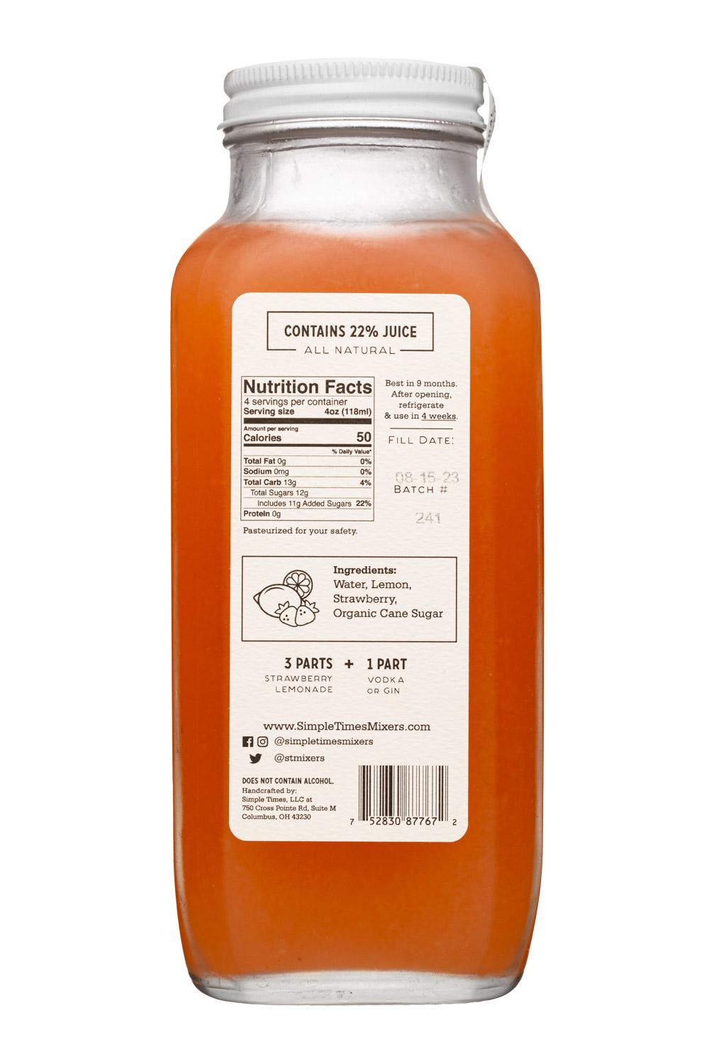 Simple Times Mixers: SimpleTimesMixers-16oz-2023-Mixer-StrawbLemonade-Facts