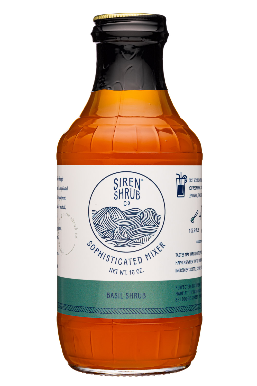 Siren Shrub Co.: SirenShrubCo-16oz-2021-Mixer-BasilShrub-Front