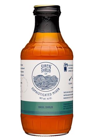 Siren Shrub Co.: SirenShrubCo-16oz-2021-Mixer-BasilShrub-Front
