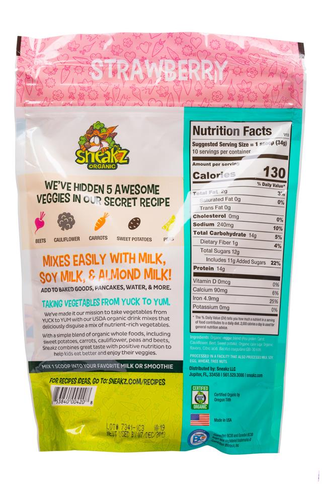 Sneakz Organic: Sneakz-12oz-ProteinPowder-Strawberry-Facts