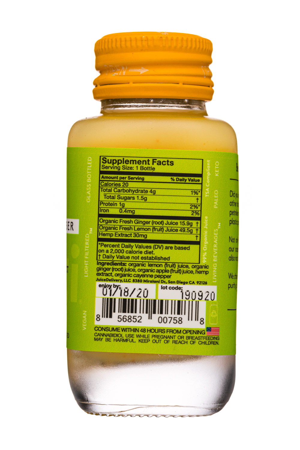 Sol-ti: Sol-2oz-Supershot-30mgHemp-HempGinger-Facts