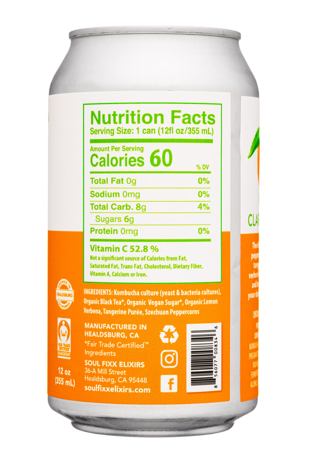 Soul Fixx Elixirs: SoulFixxElixers-12oz-2021-Kombucha-TangerineLemonVerbena-Facts