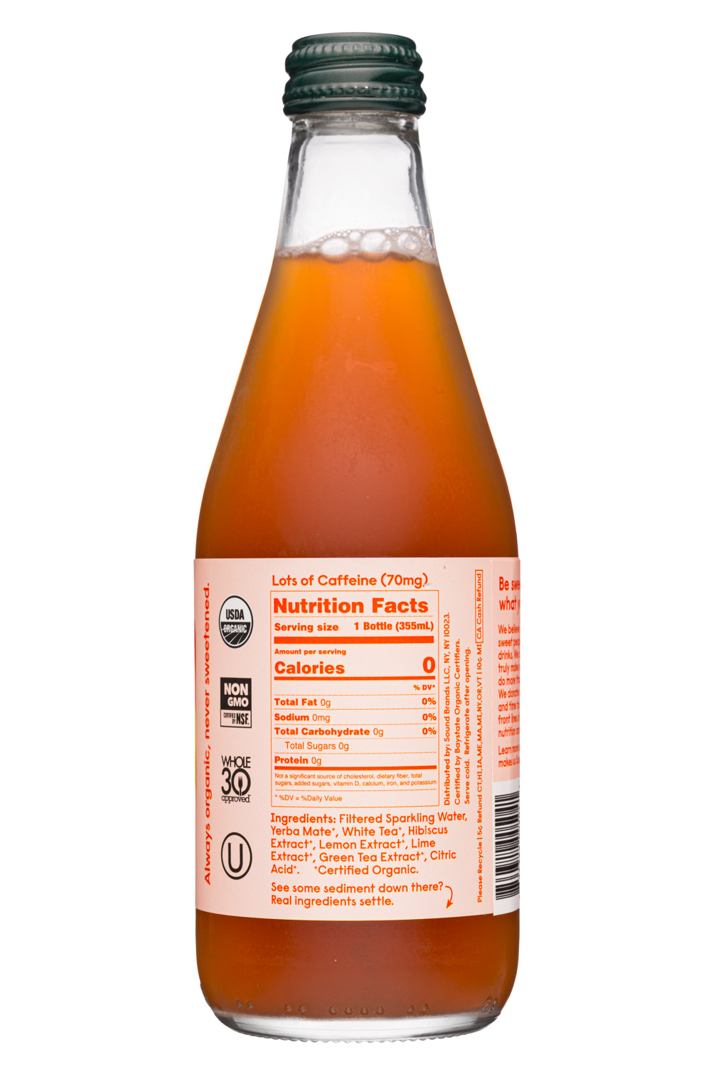 Sound Sparkling Tea: Sound-12oz-2021-Sparkling-YerbaMate-GingerHibiscus-Facts