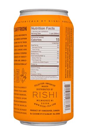 Rishi Tea & Botanicals: Rishi-12oz-2020-SparklingBotanicals-TurmericSaffront-Facts