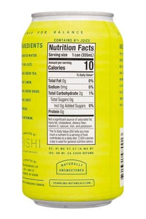 Rishi Tea & Botanicals: SparklingBotanicals-12oz-2023-BotanicalTea-GreenTeaTonic-Facts