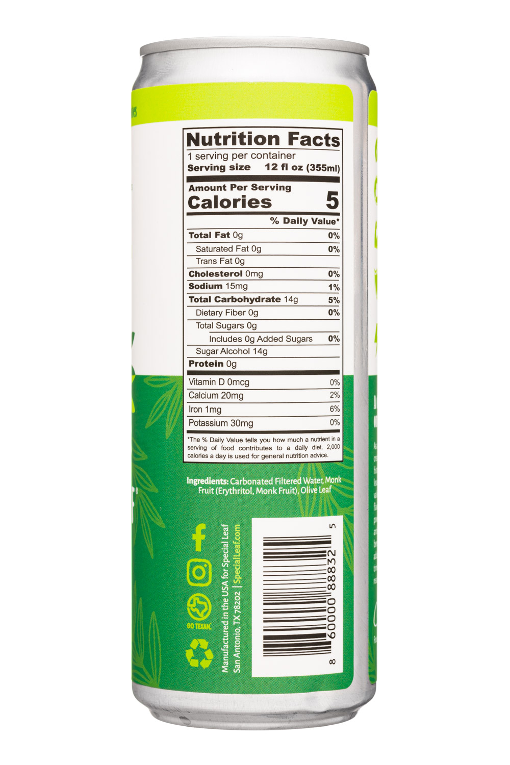 Special Leaf: SpecialLeaf-12oz-2023-OliveIcedTea-Original-Facts