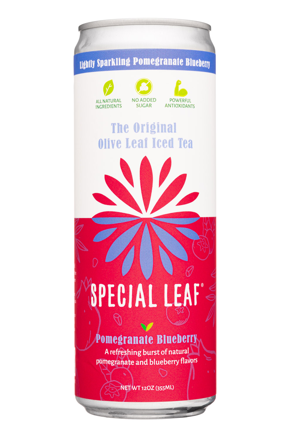 Special Leaf: SpecialLeaf-12oz-2023-OliveIcedTea-PomBlueb-Front